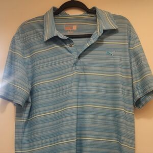 Puma Men's Blue Striped Polo Shirt